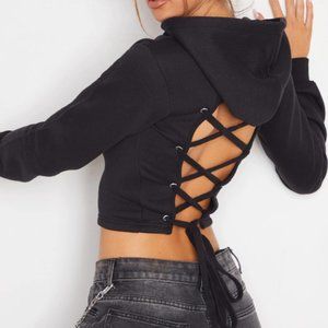 Lace-Up Back Hoodie | PLT
